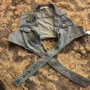 Denim Cropped Vest with Button Details